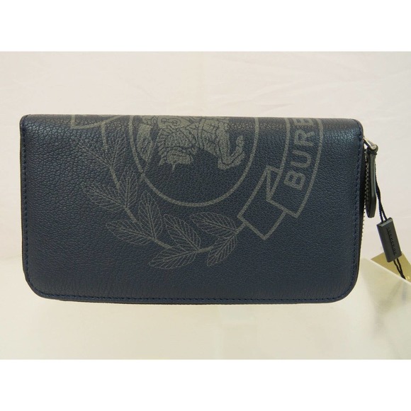 NWT BURBERRY 8005979 STORM BLUE LEATHER CREST LOGO ZIP CONTINENTAL WALLET $640 - Picture 3 of 12